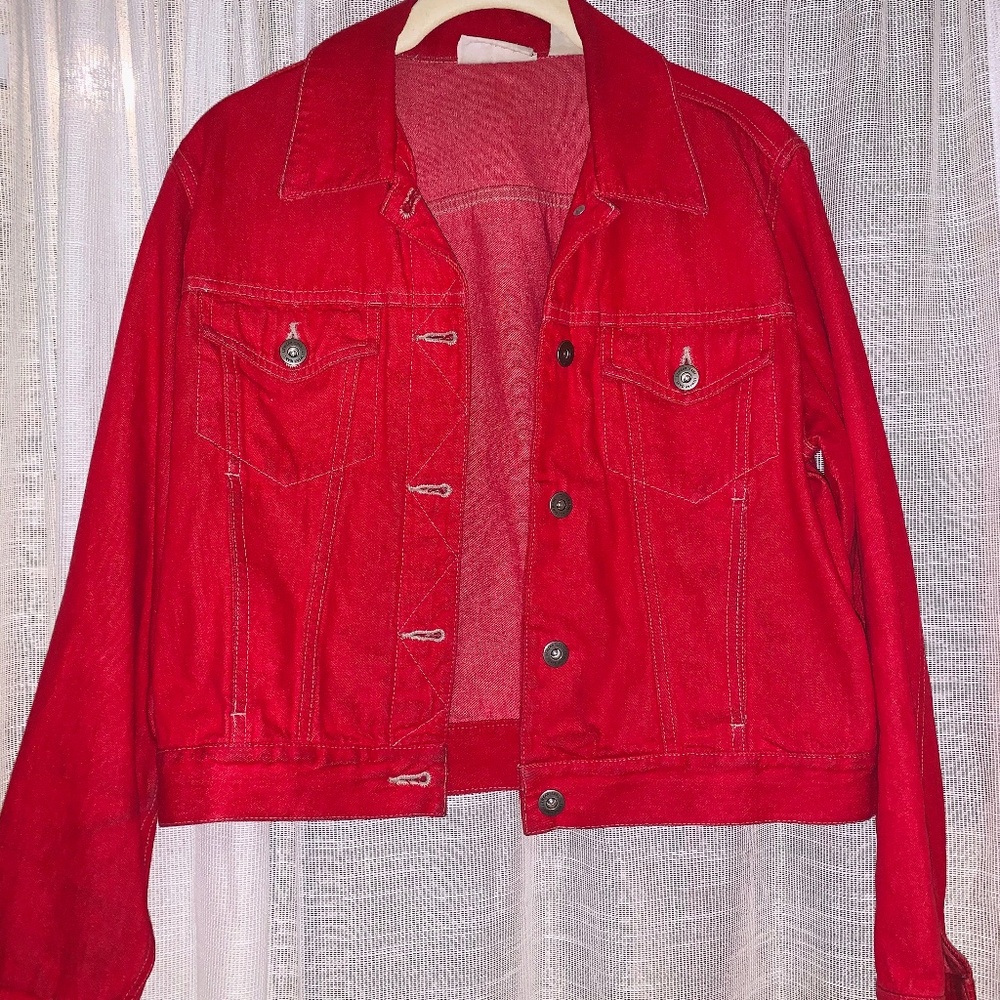 Red Cropped Jean Jacket
